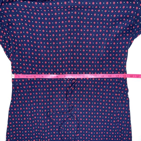 Draper James Printed Popover Tie Dress in Nassau Navy Blue Red Floral Polka Dot - Picture 15 of 16